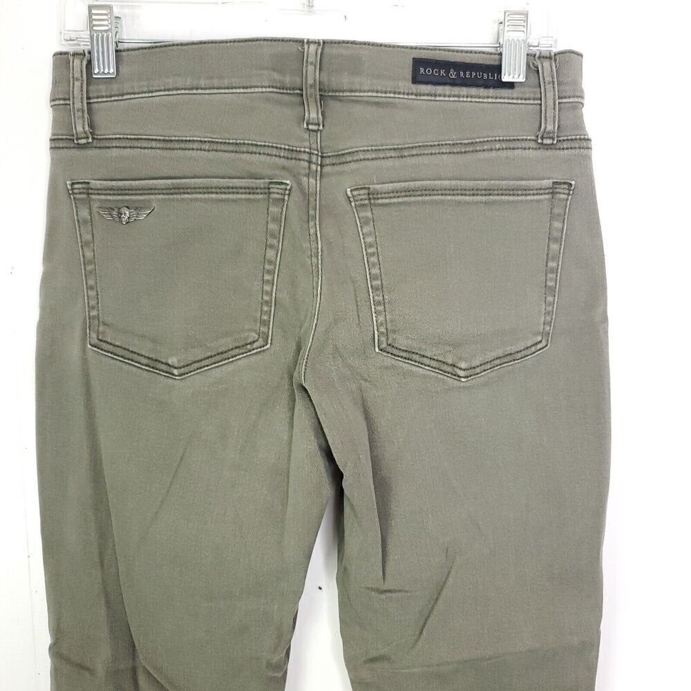 Rock Republic Jeans Womens 8 Skinny Low Rise Y2K Olive Earthy Skull Wings - Picture 6 of 10